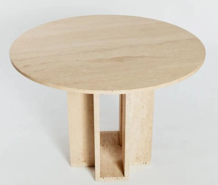 Round travertine  Kitchen dining table with cubist base